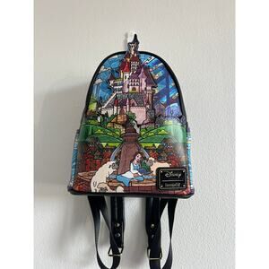 Loungefly Disney Beauty and the Beast Belle Stained Glass Castle Mini Backpack